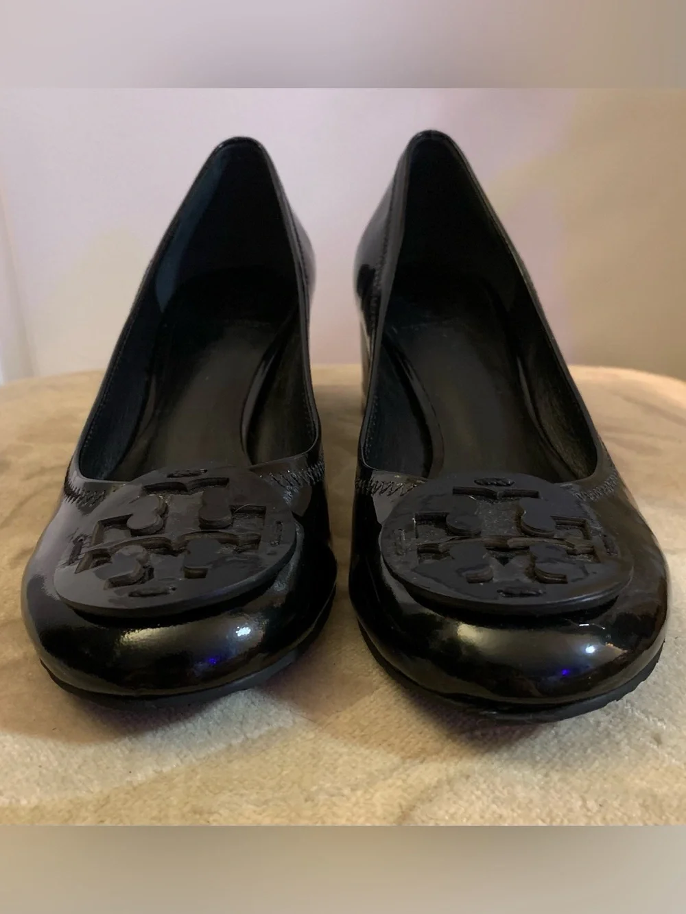 Tory Burch Amy Black Patent Leather Heels Pumps Size 8 1/2M